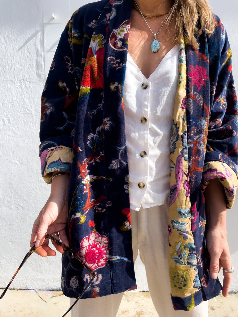 jeyadai, ohmat, ethical, fashion, velvet jacket, sari, kimono, sustainablebrand